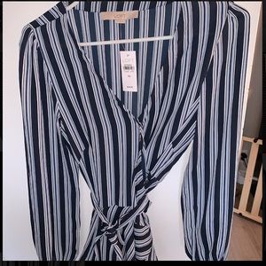 Loft Long Sleeve Wrap Striped Blouse